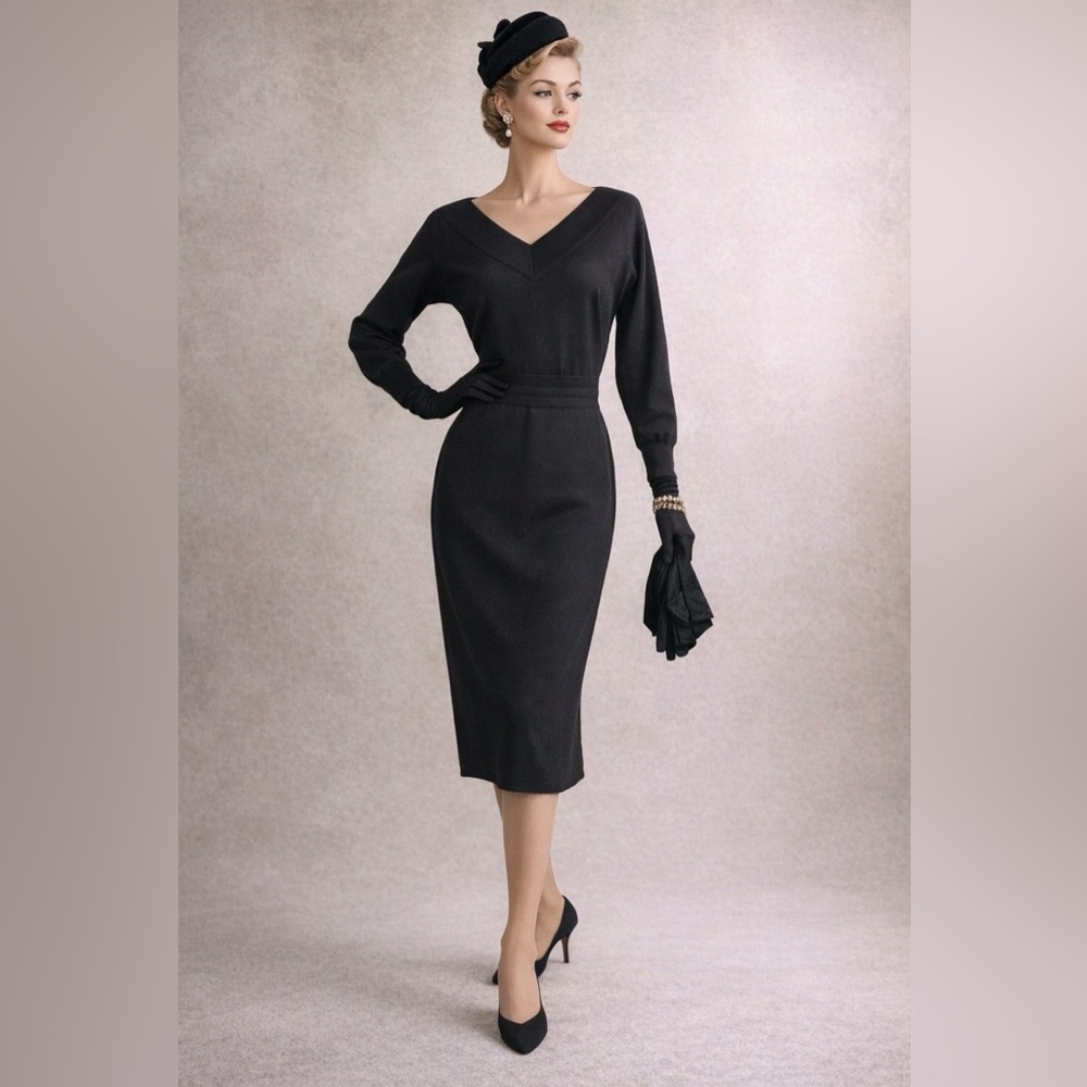 RARE VINTAGE 1950s GOLDWORM 100% wool wiggle DRESS